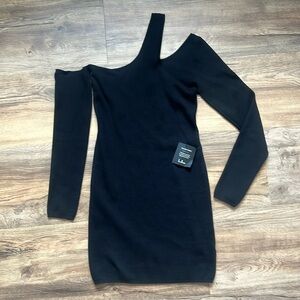 NWT - Lulus Spice Up the Season Black Cutout One-Shoulder Sweater Dress - Large
